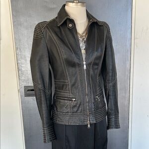 Vera Pelle black Leather moto jacket - ITALY